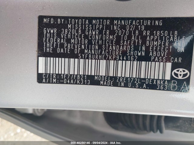 Toyota COROLLA LE 2019 5YFBURHE7KP944162 Image 9