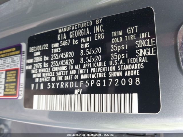 5XYRKDLF5PG172098 KIA SORENTO SX
