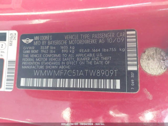 2010 MINI COOPER S WMWMF7C51ATW89091 Photo 8