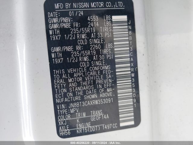 JN8BT3CAXRW353091 Nissan Rogue Sl Fwd