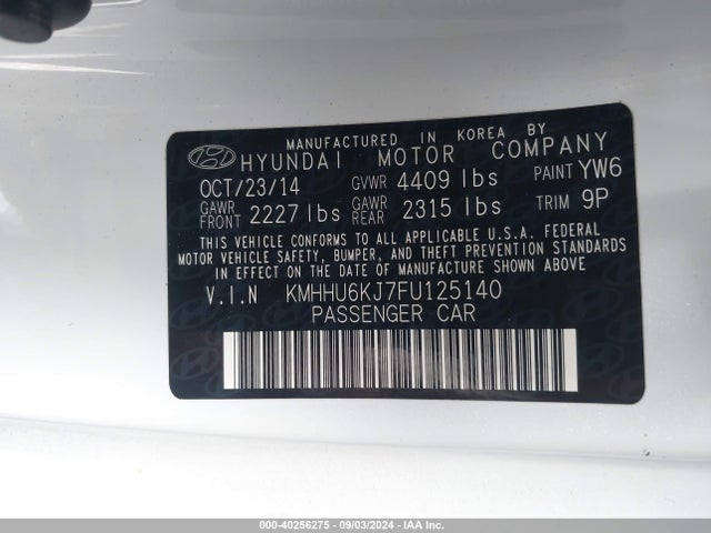 Hyundai Genesis 3.8 Base 2015 KMHHU6KJ7FU125140 Image 9