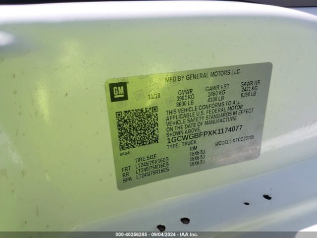 1GCWGBFPXK1174077 Chevrolet Express 2500 Work Van