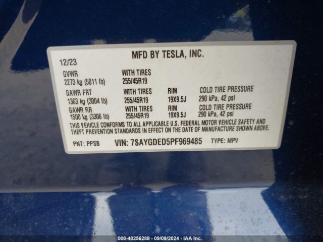 7SAYGDED5PF969485 Tesla Model Y Rwd
