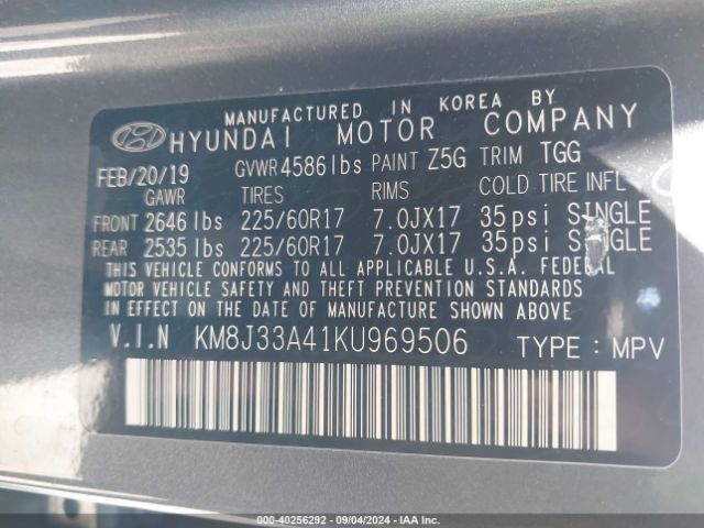 KM8J33A41KU969506 Hyundai Tucson Value