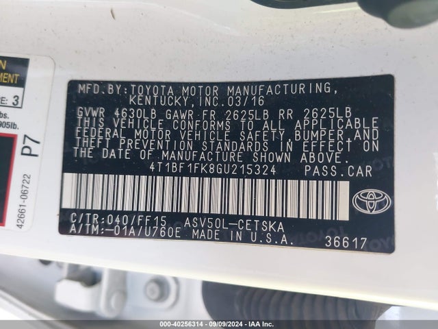 Toyota CAMRY SE 2016 4T1BF1FK8GU215324 Image 9