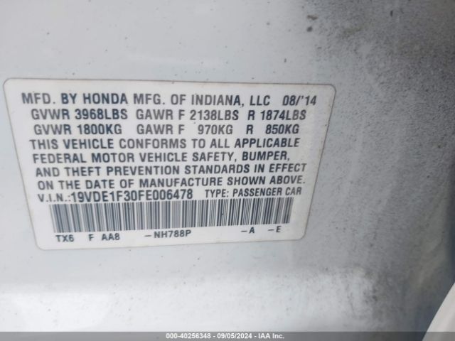 2015 ACURA ILX 19VDE1F30FE006478 Photo 8