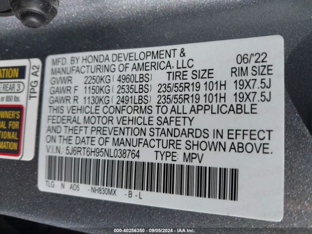 5J6RT6H95NL038764 Honda Cr-v Hybrid Touring