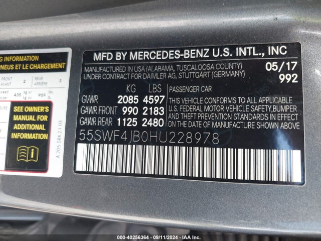 55SWF4JB0HU228978 Mercedes-Benz C 300 Luxury/sport