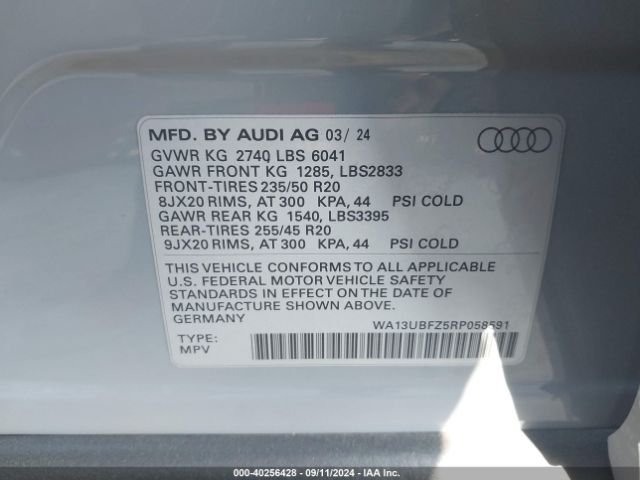 WA13UBFZ5RP058591 Audi Q4 Sportback E-tron Premium Plus 55 Quattro