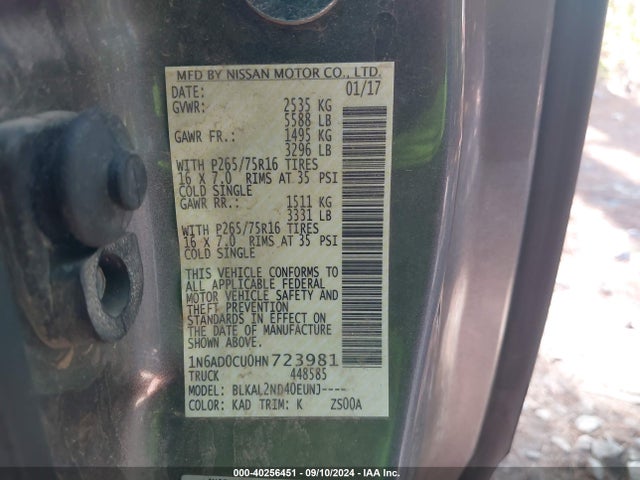 Nissan Frontier Sv 2017 1N6AD0CU0HN723981 Image 9