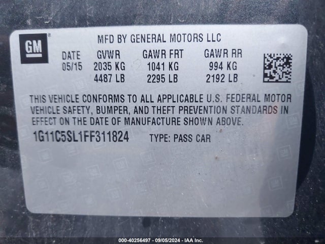 Chevrolet MALIBU 1LT 2015 1G11C5SL1FF311824 Image 9