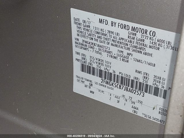 2FMGK5C87JBA02573 Ford FLEX SEL