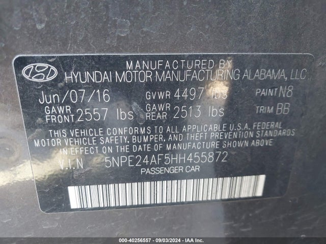 Hyundai Sonata 2017 5NPE24AF5HH455872 Image 9