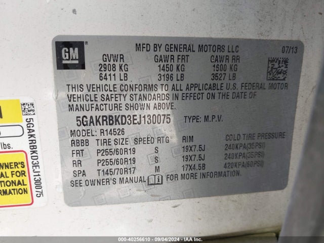 Buick Enclave Leather 2014 5GAKRBKD3EJ130075 Image 9