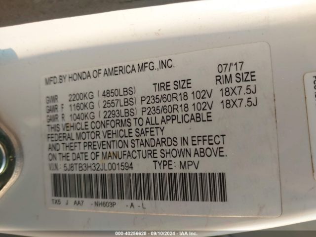 5J8TB3H32JL001594 Acura Rdx Acurawatch Plus Package