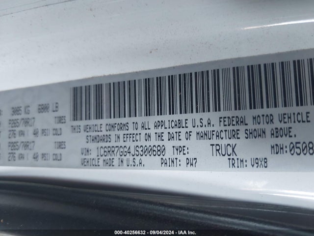 1C6RR7GG4JS300680 RAM 1500 Slt Quad Cab 4x4 6'4 Box