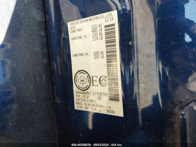 Nissan Maxima Sl Xtronic Cvt 2020 1N4AA6DV0LC370898 Image 9