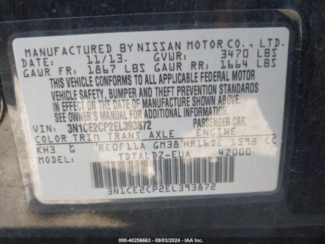 3N1CE2CP2EL393872 Nissan Versa Note Sv