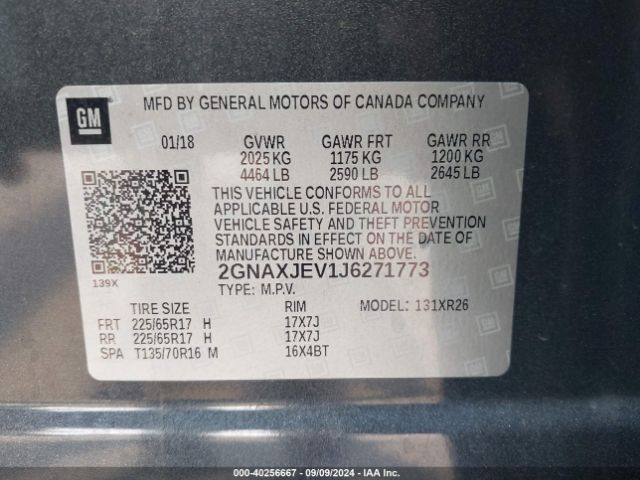 2GNAXJEV1J6271773 Chevrolet EQUINOX LT