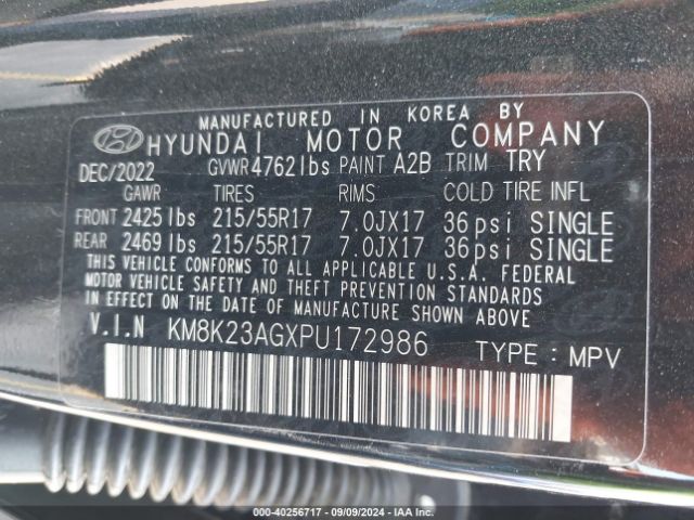 KM8K23AGXPU172986 Hyundai Kona Electric Se