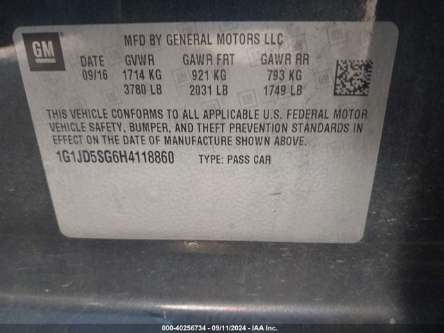 Chevrolet Sonic Lt Auto 2017 1G1JD5SG6H4118860 Image 9