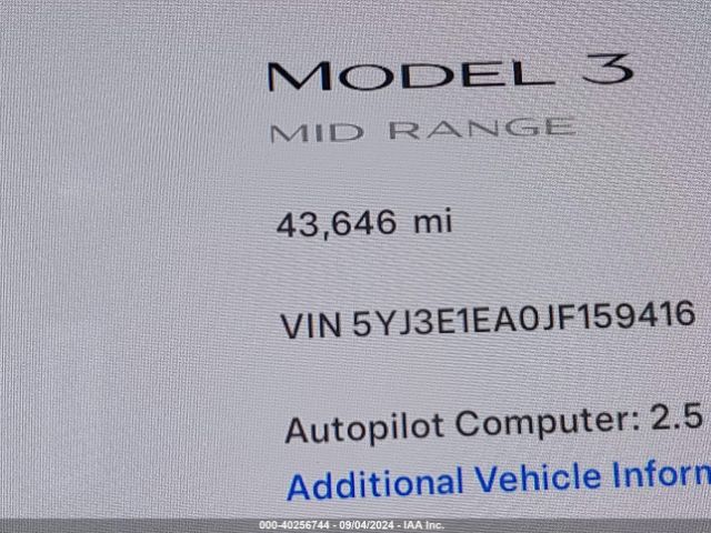 5YJ3E1EA0JF159416 Tesla MODEL 3