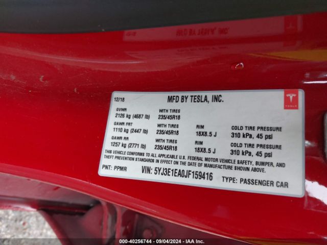 5YJ3E1EA0JF159416 Tesla MODEL 3