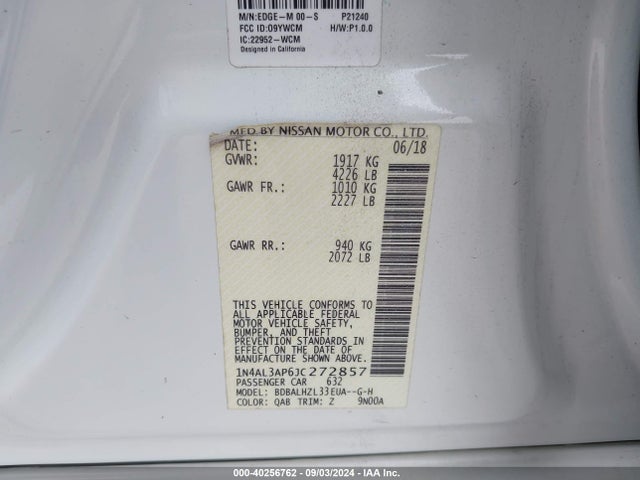 Nissan Altima 2.5 Sr 2018 1N4AL3AP6JC272857 Image 9