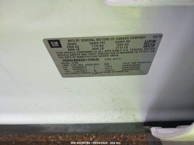 Chevrolet Equinox L 2016 2GNALBEK6G1160648 Image 9