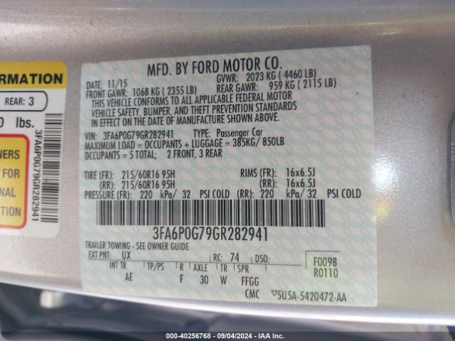 3FA6P0G79GR282941 Ford FUSION S