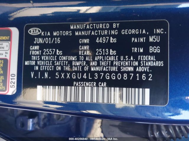 5XXGU4L37GG087162 KIA OPTIMA EX