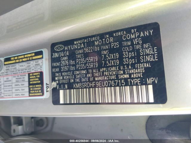 KM8SRDHF9EU076715 Hyundai Santa Fe Limited