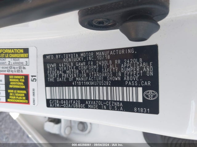 Toyota CAMRY LE 2019 4T1B11HK8KU705282 Image 9