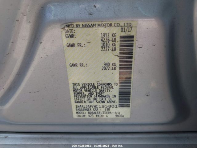 1N4AL3AP7HC195801 Nissan Altima 2.5/2.5 S/2.5 Sl/2.5 Sr/2.5 Sv