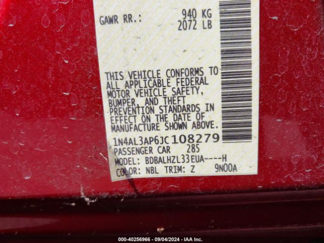 1N4AL3AP6JC108279 Nissan Altima 2.5 Sr