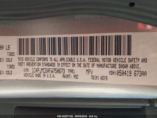 1C4PJMCSXFW750673 Jeep Cherokee Latitude Altitude
