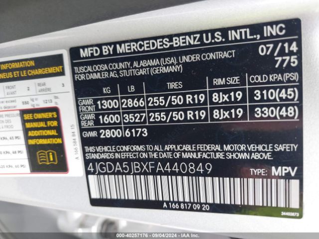 4JGDA5JBXFA440849 Mercedes-Benz ML 350