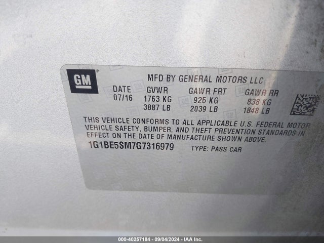 Chevrolet Cruze Lt Auto 2016 1G1BE5SM7G7316979 Image 9