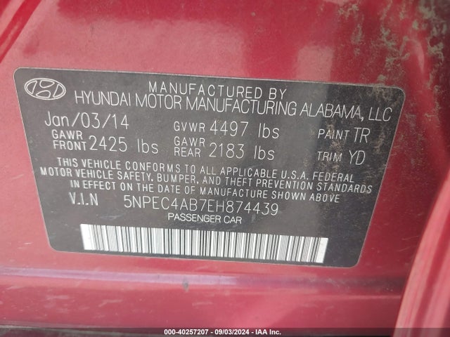 Hyundai Sonata Limited 2.0t 2014 5NPEC4AB7EH874439 Image 9