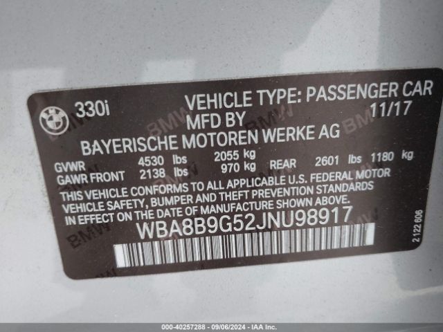 WBA8B9G52JNU98917 BMW 330I