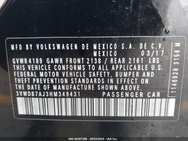 3VWDB7AJ3HM349431 Volkswagen Jetta 1.4t Se