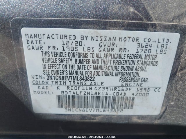 Nissan Versa Sv Xtronic Cvt 2021 3N1CN8EV7ML843822 Image 9