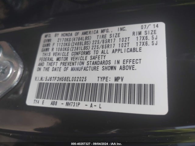 Honda Crosstour Ex-l 2014 5J6TF3H56EL002025 Image 9