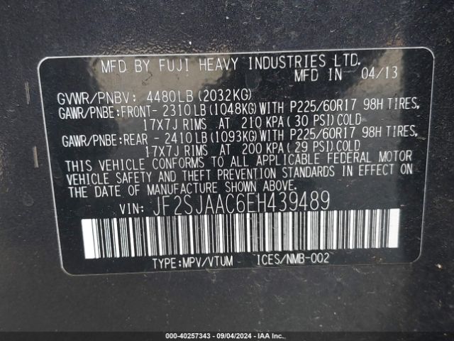 JF2SJAAC6EH439489 Subaru Forester 2.5i