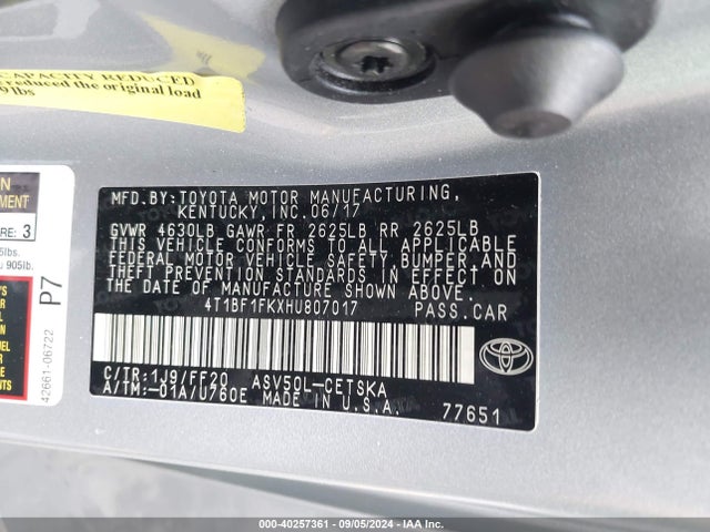 Toyota CAMRY SE 2017 4T1BF1FKXHU807017 Image 9
