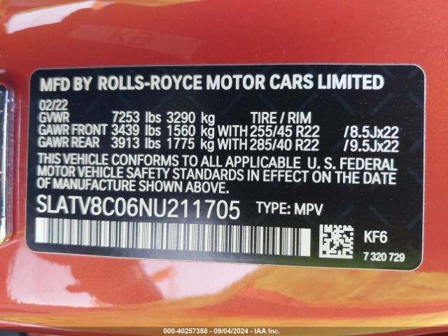 SLATV8C06NU211705 Rolls-Royce Cullinan