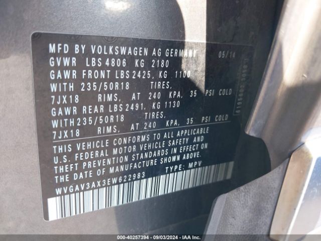 WVGAV3AX3EW622983 Volkswagen Tiguan Sel