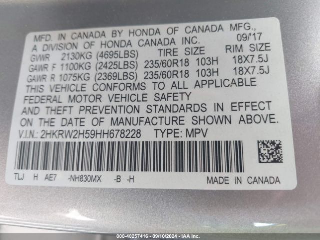2HKRW2H59HH678228 Honda CR-V EX