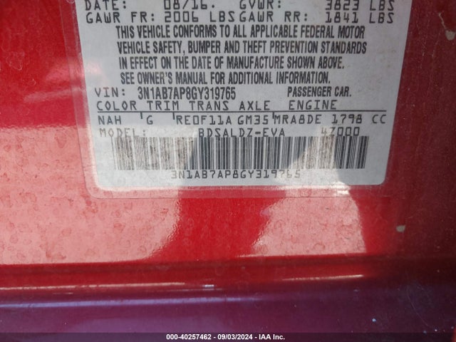 Nissan SENTRA SV 2016 3N1AB7AP8GY319765 Image 9
