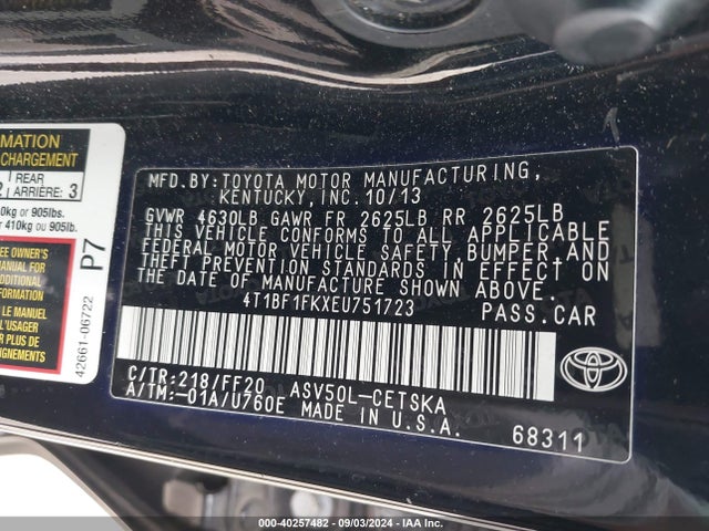 Toyota CAMRY SE 2014 4T1BF1FKXEU751723 Image 9